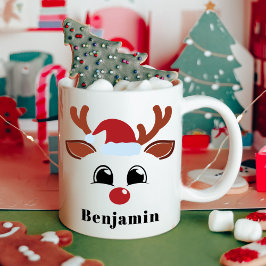 Cute Reindeer Boy-julen Personlig Namn Kaffemugg