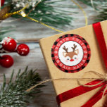 Cute Reindeer Buffalo Check North Pole Luft Mail Runt Klistermärke<br><div class="desc">Klar,  rustik juldekalk till din julklapp brev och kort med söt renar med stor röd näsa. Röda buffelbock.. North Pole Luft Mail skrev i böjd text med snöflingor.</div>