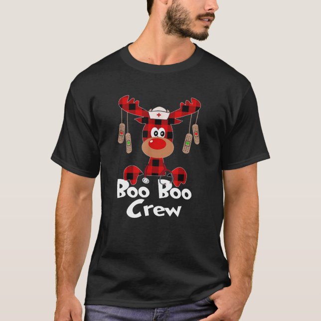 Cute Reindeer Buffalo Play Boo Crew Nurse T Shirt (Framsida)