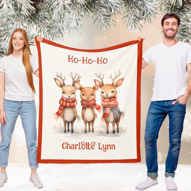 Cute Reindeer Christmas Blanket for Kids With Name Fleecefilt (Cute Reindeer Christmas Blanket for Kids With Name)