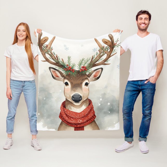 Cute Reindeer Christmas Blanket For Warm Winter Fleecefilt (På plats)
