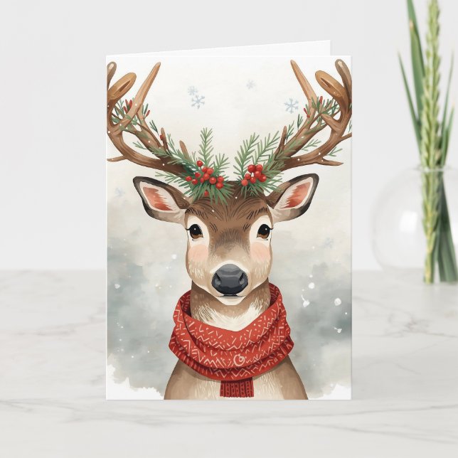 Cute Reindeer Christmas Card Kort (Framsida)