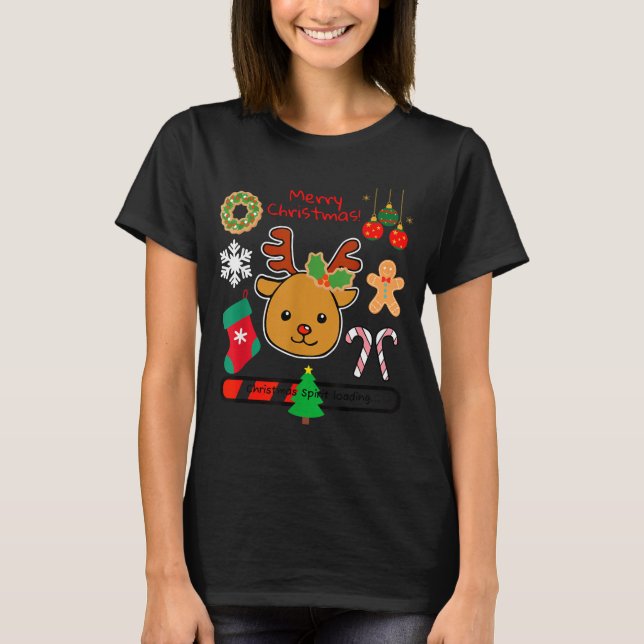 Cute Reindeer Christmas Cartoon Holiday Festive Ar T Shirt (Framsida)