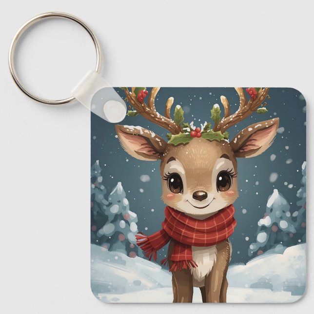 Cute reindeer christmas fun stocking gifts nyckelring (Framsida)