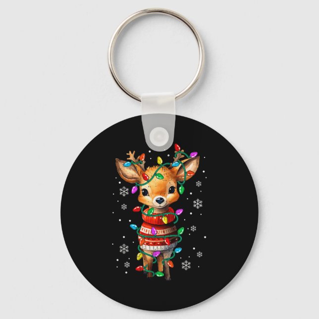 Cute Reindeer Christmas Lights Santa Xmas Pjm Wome Nyckelring (Framsida)