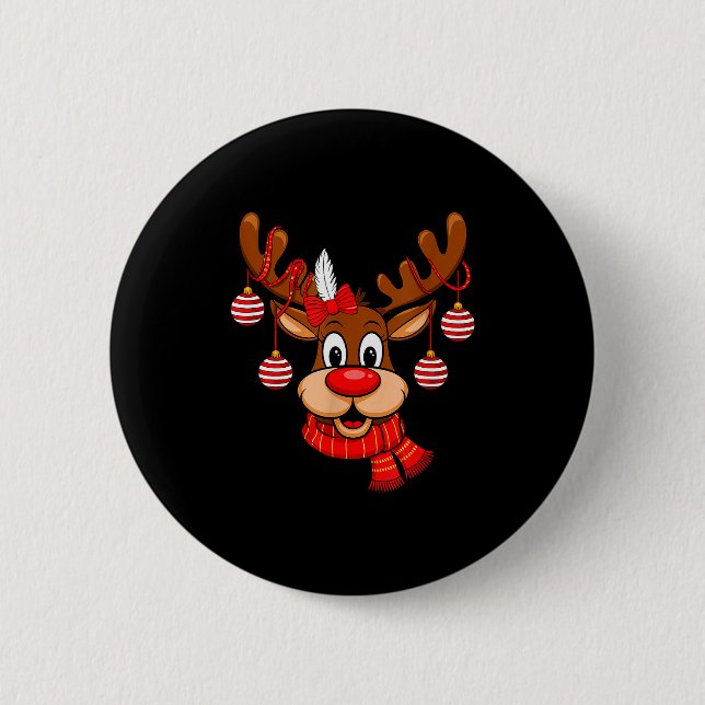 Cute Reindeer Christmas Red Nose Rudolph Xmas Kids Knapp (Framsida)