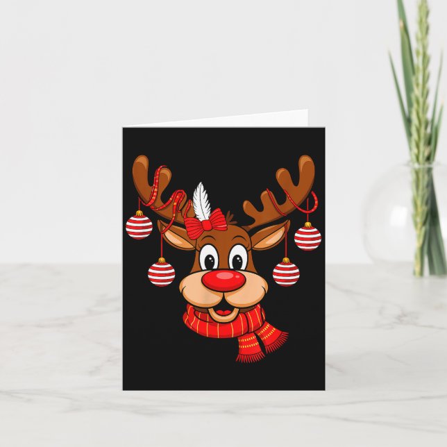 Cute Reindeer Christmas Red Nose Rudolph Xmas Kids Kort (Framsida)