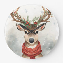 Cute Reindeer Christmas Round Wall Clock