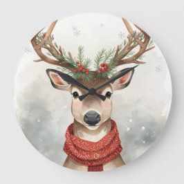 Cute Reindeer Christmas Round Wall Clock Stor Klocka