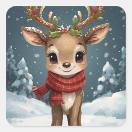 Cute reindeer christmas sticker for gifts notebook fyrkantigt klistermärke