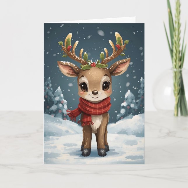 Cute reindeer christmas sweet holiday wishes kort (Framsida)