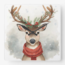 Cute Reindeer Christmas Wall Clock