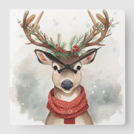 Cute Reindeer Christmas Wall Clock Fyrkantig Klocka