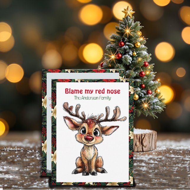 Cute reindeer christmas wish red retro Postcard Julkort (Skapare uppladdad)