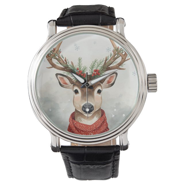Cute Reindeer Christmas Wrist Watch Armbandsur (Framsida)
