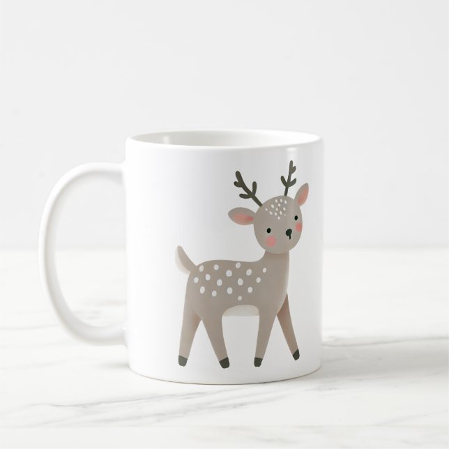Cute Reindeer Drawing Christmas Kaffemugg (Vänster)