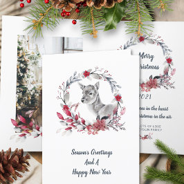 Cute Reindeer Family One Photo God jul Helgkort
