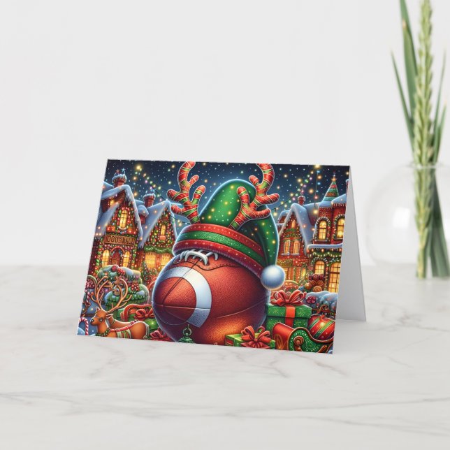 Cute Reindeer Football Christmas Helgkort (Framsida)