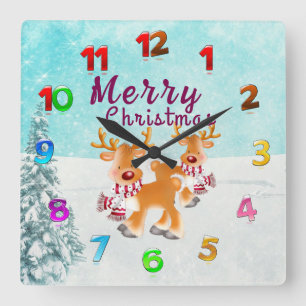 Cute Reindeer Fyrkantig Klocka