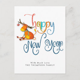 Cute Reindeer Glitter Gott nytt år Vykort