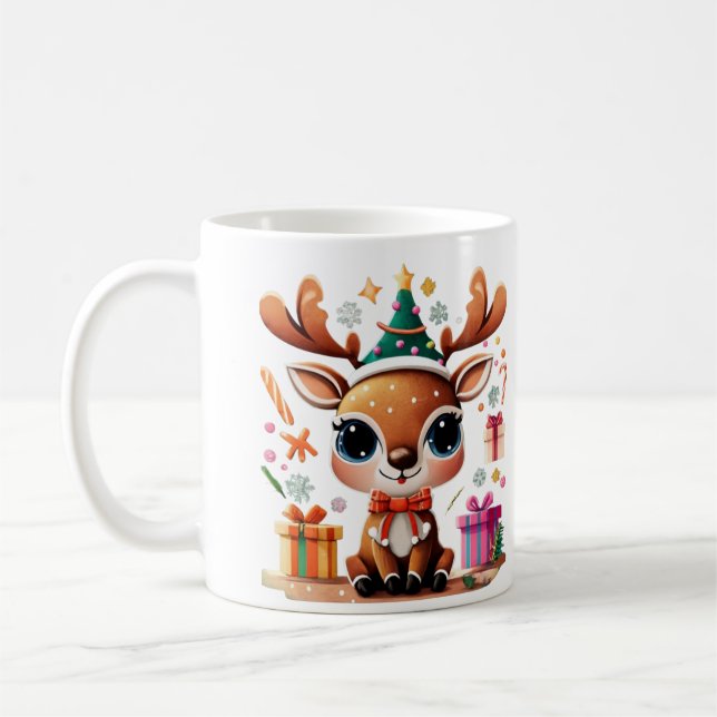 Cute Reindeer God jul Gift Kaffemugg (Vänster)