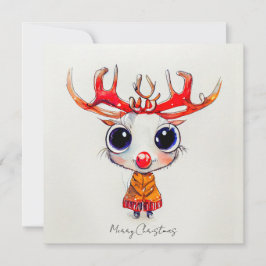 Cute Reindeer God jul Watercolor Kort