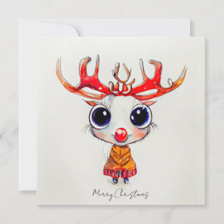 Cute Reindeer God jul Watercolor Kort