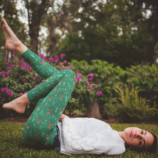 Cute Reindeer Grönt jul Pajama Byxor (Skapare uppladdad)