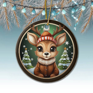 Cute Reindeer, Hjort, Antlers, Doe, Fawn Julafton Julgransprydnad Keramik