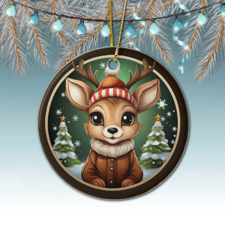 Cute Reindeer, Hjort, Antlers, Doe, Fawn Julafton  Julgransprydnad Keramik