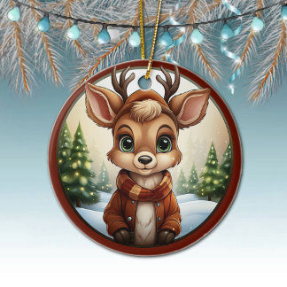 Cute Reindeer, Hjort Antlers, Woodland Animal 🦌 � Julgransprydnad Keramik