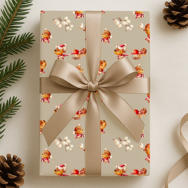 Cute Reindeer Holiday Presentpapper (Skapare uppladdad)