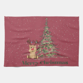 Cute Reindeer i Barnen Snö Kökshandduk