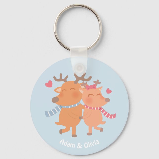 Cute Reindeer i Romantik-nyckelkedjan Kärlek Winte Nyckelring (Framsida)