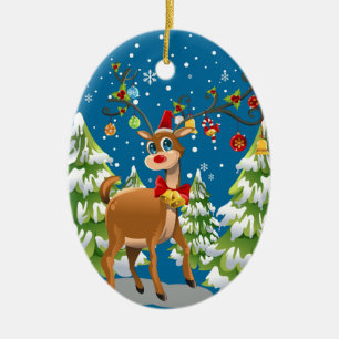 Cute Reindeer i Snö Julgransprydnad Keramik