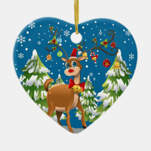 Cute Reindeer i Snö Julgransprydnad Keramik