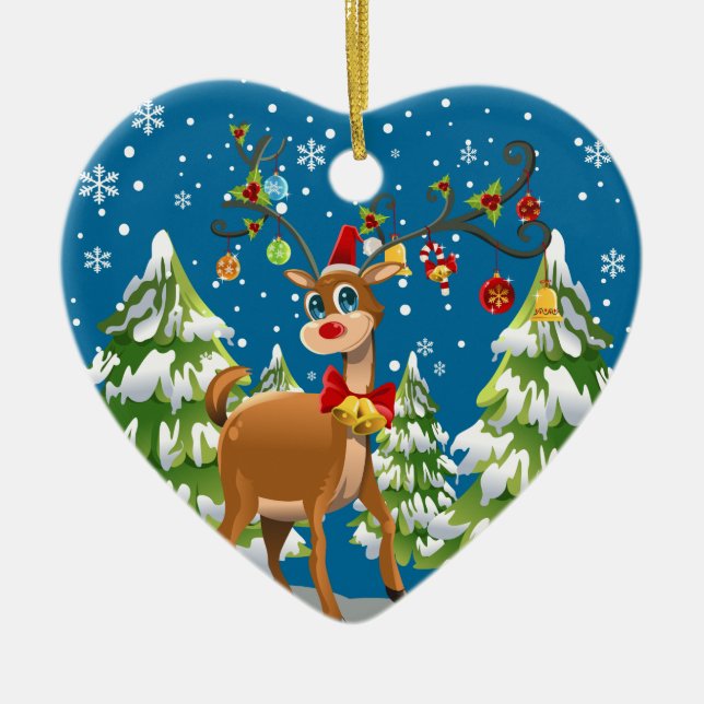 Cute Reindeer i Snö Julgransprydnad Keramik (Framsidan)