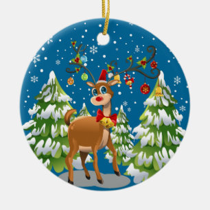 Cute Reindeer i Snö Julgransprydnad Keramik