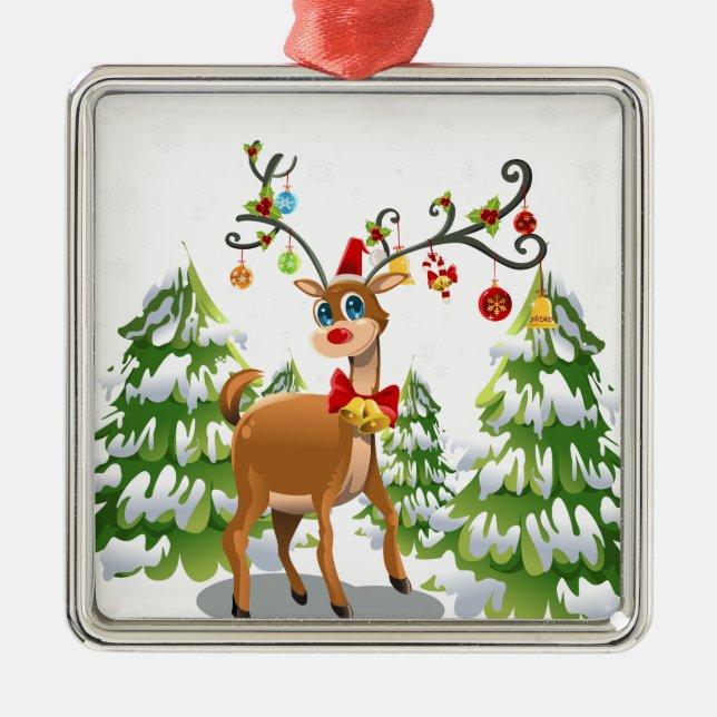Cute Reindeer i Snö Julgransprydnad Metall (Framsidan)