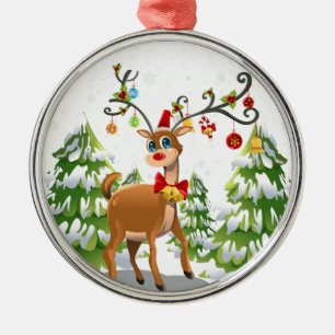 Cute Reindeer i Snö Julgransprydnad Metall