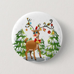 Cute Reindeer i Snö Knapp