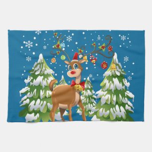 Cute Reindeer i Snö Kökshandduk