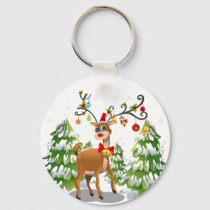 Cute Reindeer i Snö Nyckelring