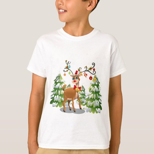 Cute Reindeer i Snö Tee Shirt (Framsida)