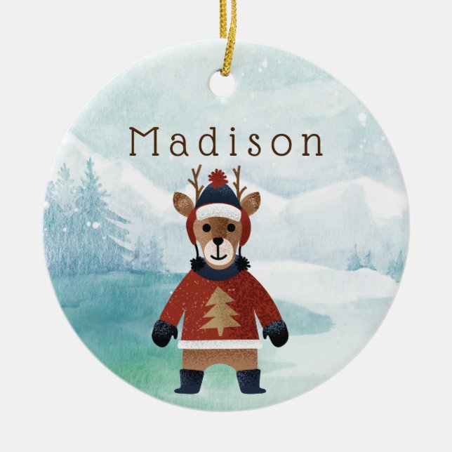 Cute Reindeer i sötare Julgransprydnad Keramik (Framsidan)