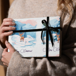 Cute reindeer in a snowy landscape presentpapper