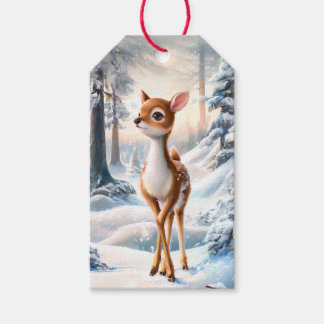 Cute Reindeer in The Winter Forest Christmas Presentetikett