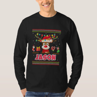 Cute Reindeer Jason God jul Light Santa T Shirt