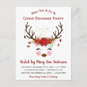 Cute Reindeer-jul Cookie Exchange Party Vykort