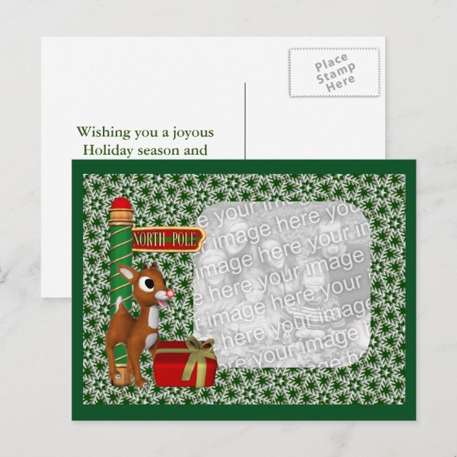 Cute Reindeer jul - Helgdag - vykort (Fram/baksida)